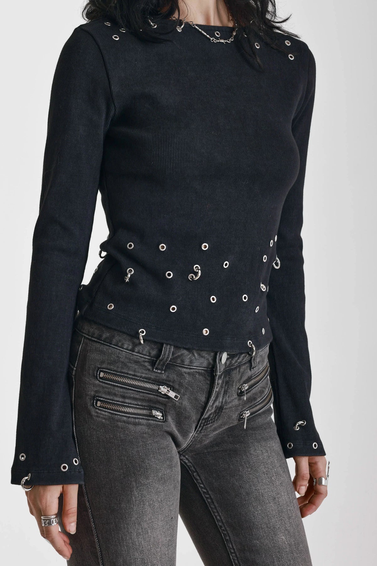 The Ragged Priest Cluster Pierced Long Sleeve Top
