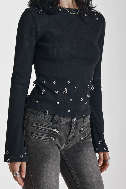 The Ragged Priest Cluster Pierced Long Sleeve Top