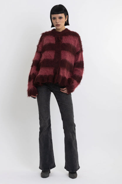The Ragged Priest Heather Knit Brushed Stripe Knit Cardigan