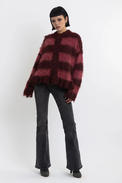 The Ragged Priest Heather Knit Brushed Stripe Knit Cardigan