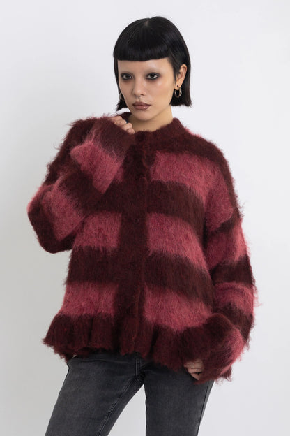 The Ragged Priest Heather Knit Brushed Stripe Knit Cardigan