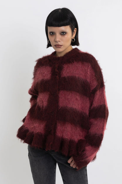 The Ragged Priest Heather Knit Brushed Stripe Knit Cardigan