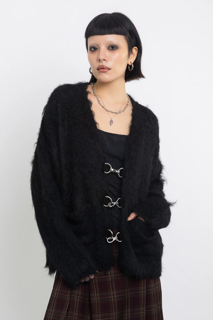 The Ragged Priest Onyx Fluffy Knit Cardigan