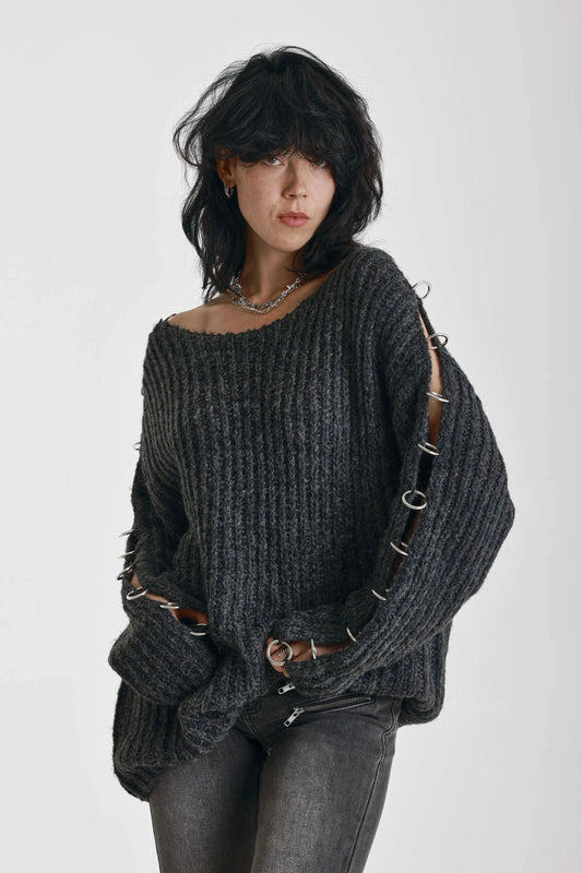 The Ragged Priest Spine Oversized Slash Neck Knit Jumper