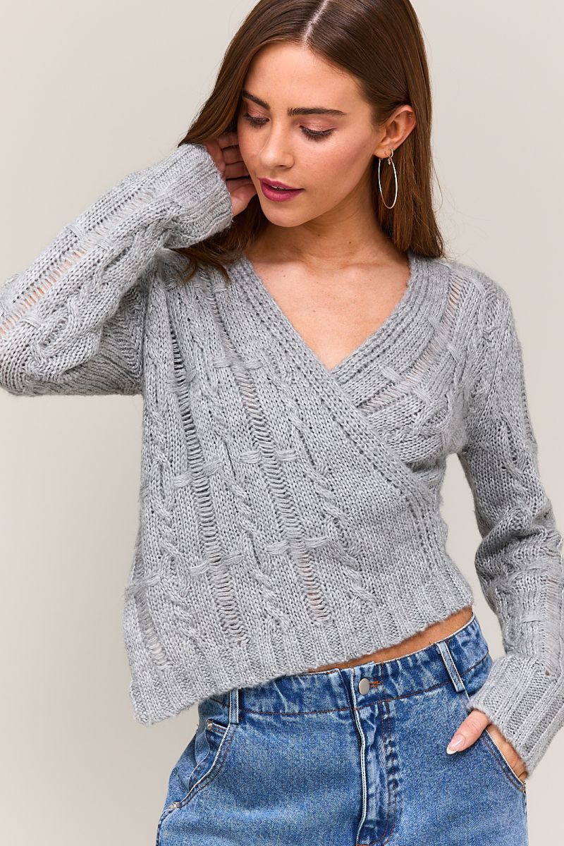 Gianna Cable Knit Crossover Sweater