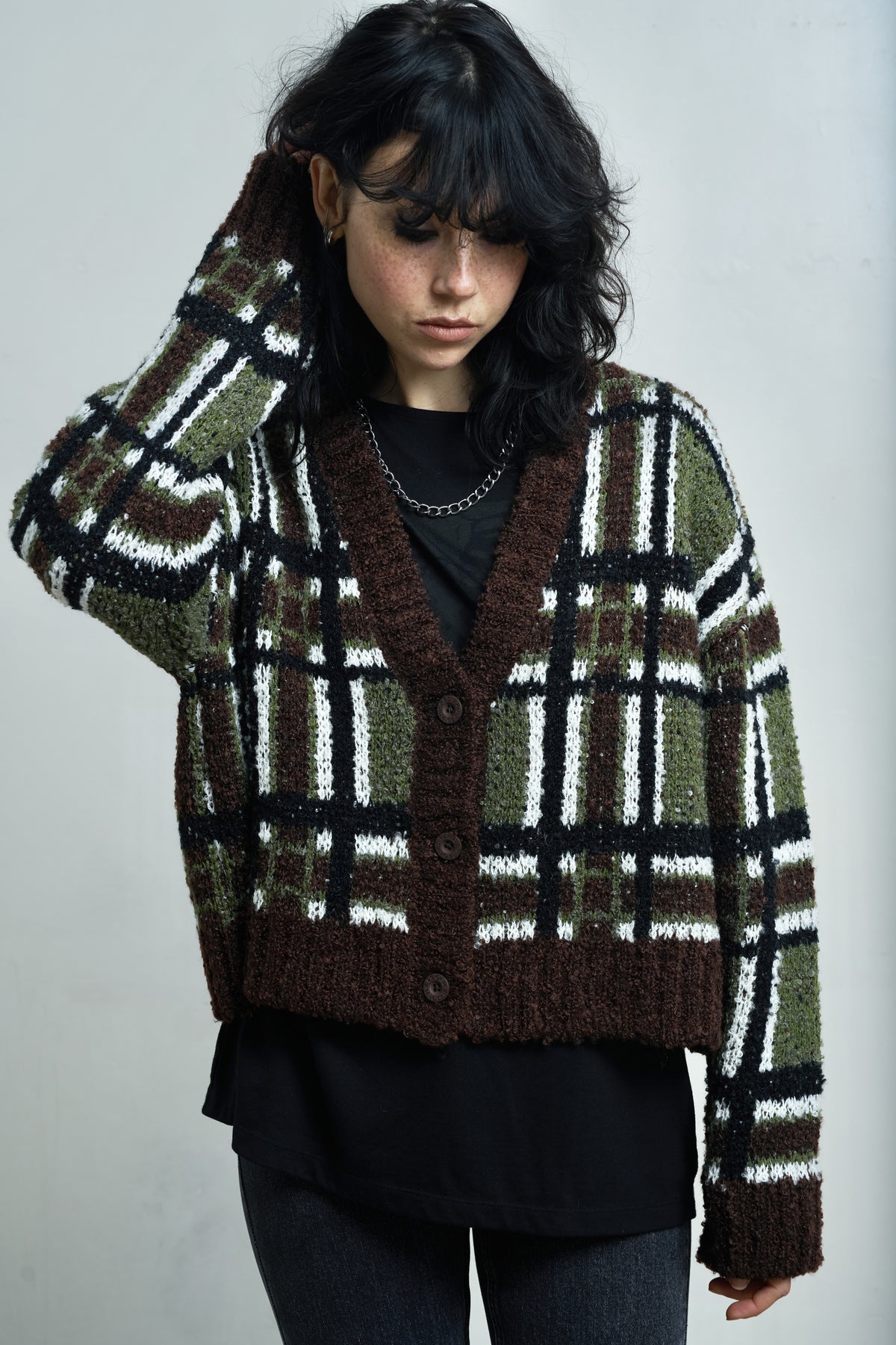 The Ragged Priest Bud Knit Boucle Check Cardigan