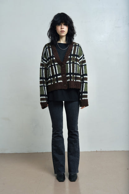 The Ragged Priest Bud Knit Boucle Check Cardigan