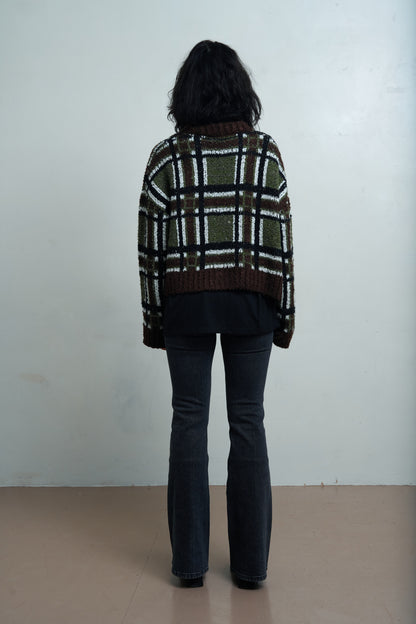 The Ragged Priest Bud Knit Boucle Check Cardigan