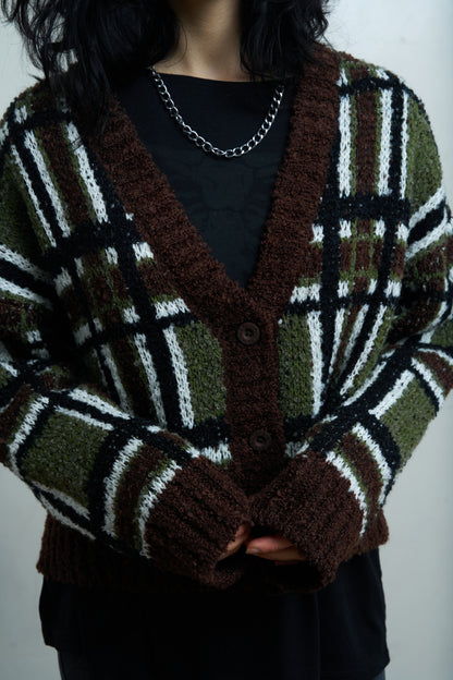 The Ragged Priest Bud Knit Boucle Check Cardigan