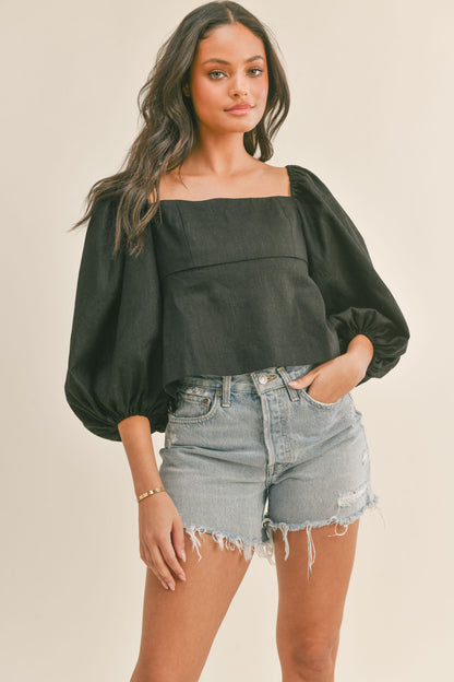 Cameron Balloon Sleeve Lace Up Back Top