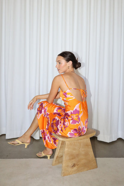 Cori Floral Satin Midi Dress