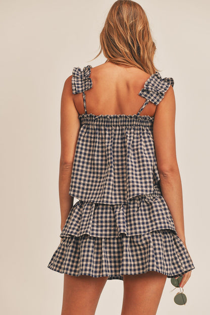 Adrian Gingham Ruffle Smocked Skirt Set
