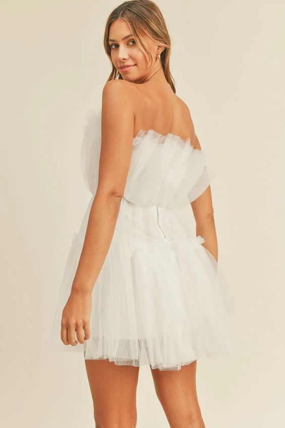 Chloe Pleated Tulle Tube Mini Dress