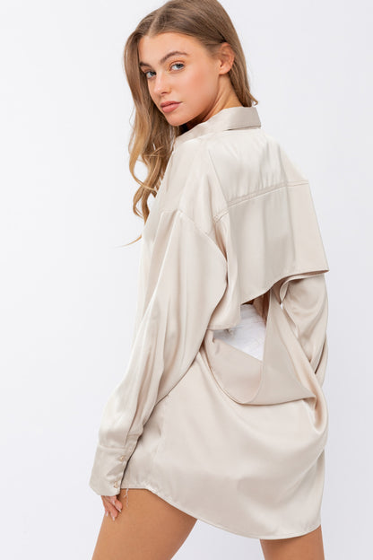 Brandi Open Back Satin Button Down